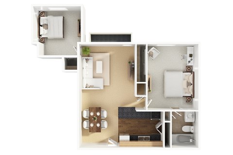 Floor plan for 2 beds, 1 bath, 720 sqft